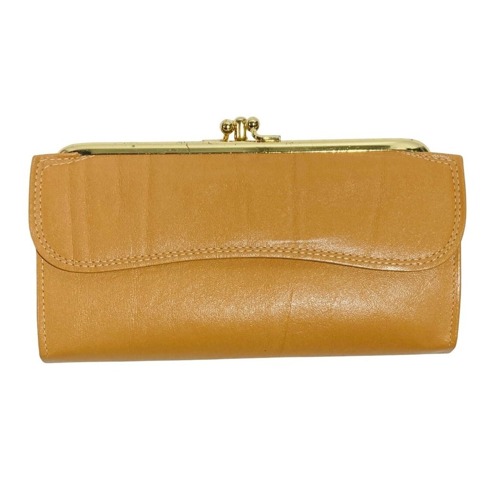 Amity Ladies Womens Tan Cowhide Leather Billfold Wallet Change Purse Clasp VTG